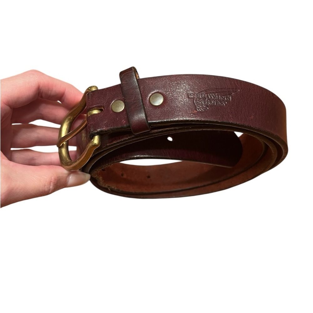 Redwing Shoe Co. Classic Cherry Brown Leather Belt with Brass Buckle Size 48